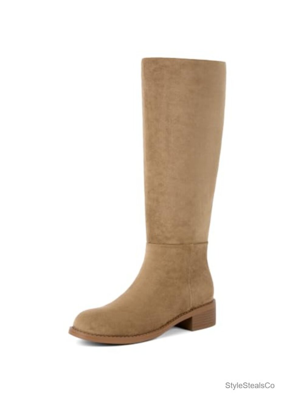 Womens Knee High Flat Boots Low Chunky Heel Faux Suede Riding Boots